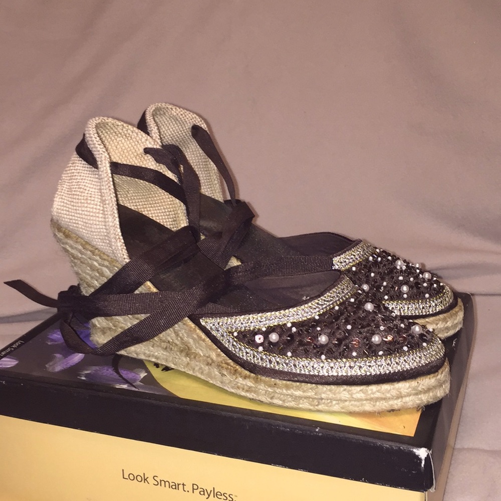 Pearl and bead embellished espadrilles